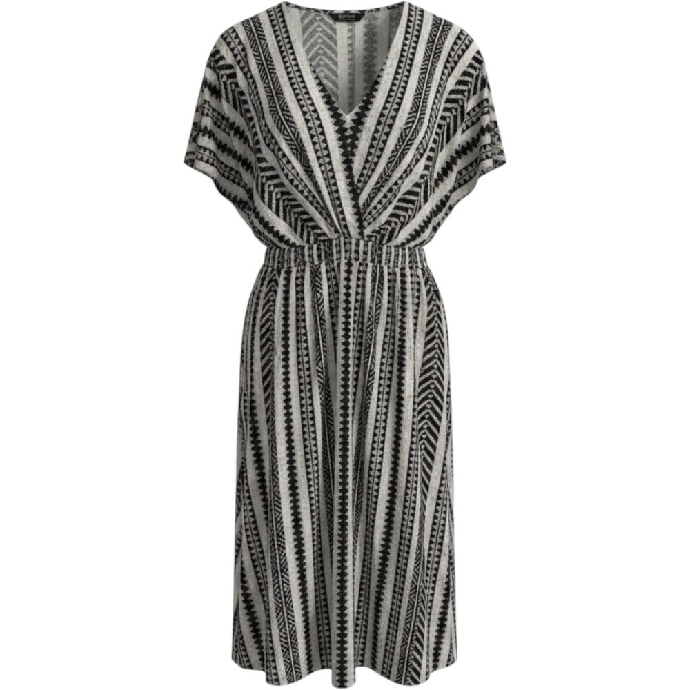 BloomChic Black White Geometric Midi Dress PS 22-24 Plus Size V-Neck NWT
